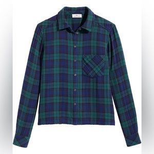 Green blue plaid button shirt